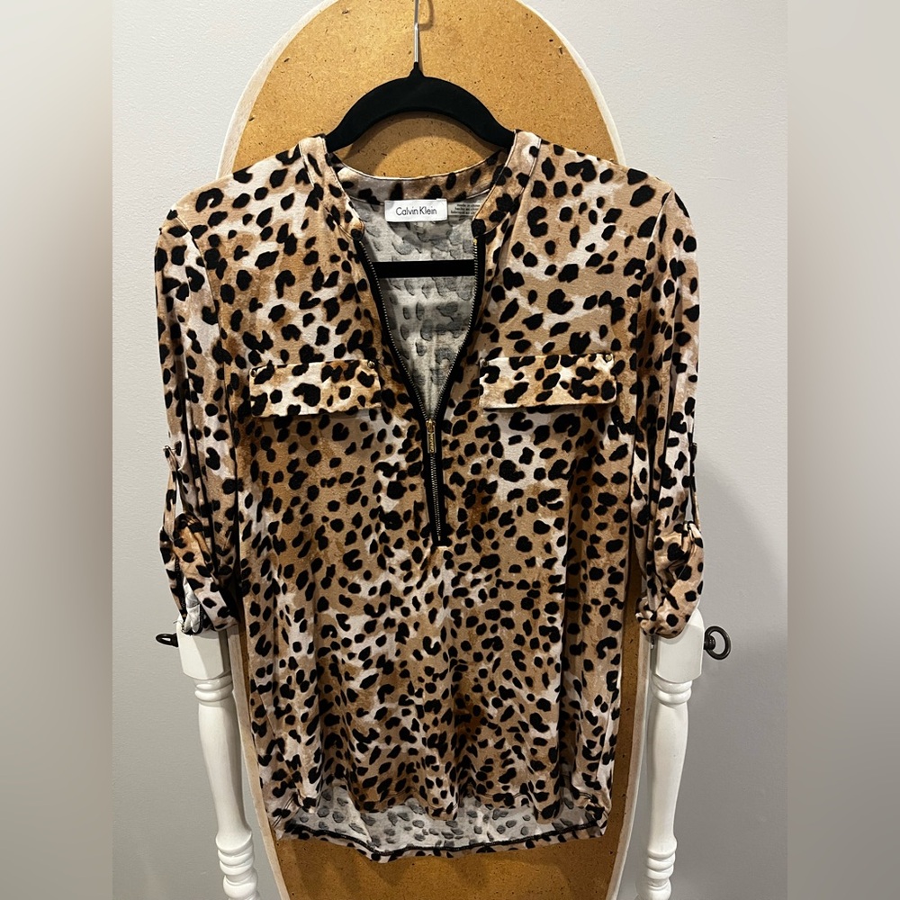 Calvin Klein Animal Print Zip Blouse